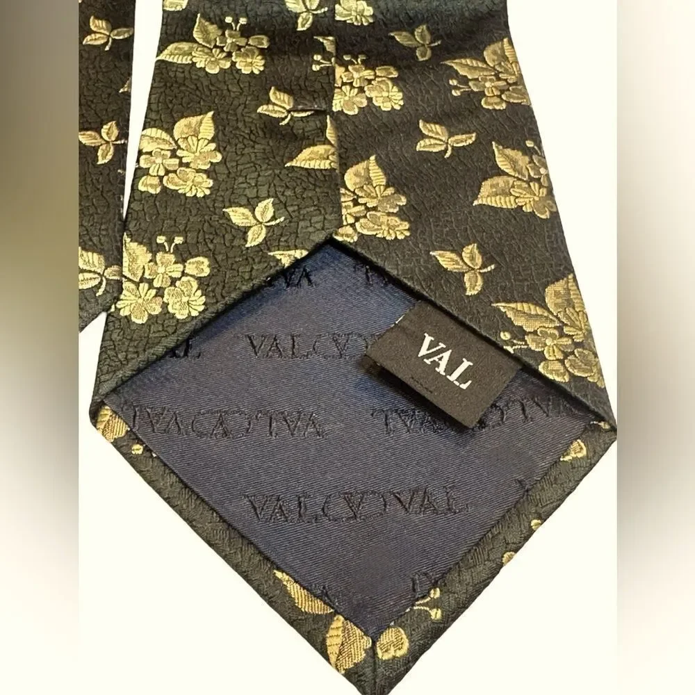 🔥 Valentino 100% Silk Floral Gold Accents Tie